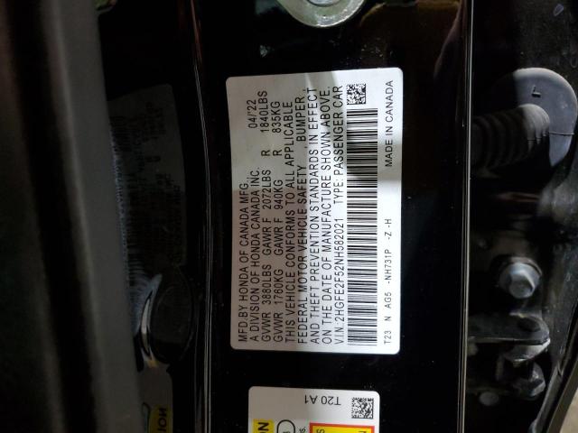 2HGFE2F52NH582021 - 2022 HONDA CIVIC SPORT Noir photo 12