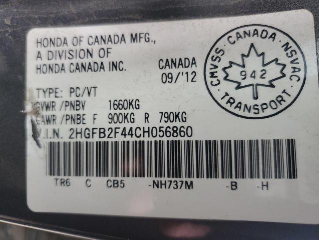 2HGFB2F44CH056860 - 2012 HONDA CIVIC LX GRAY photo 12