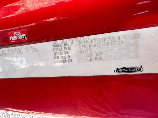 1FUGGLDR3ELFK0778 - 2014 FREIGHTLINER CASCADIA 1 红色 照片 10