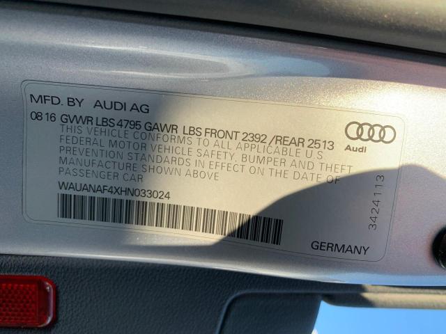 WAUANAF4XHN033024 - 2017 AUDI A4 PREMIUM SILVER photo 12