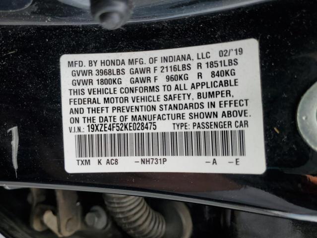 19XZE4F52KE028475 - 2019 HONDA INSIGHT EX 黑色 照片 12