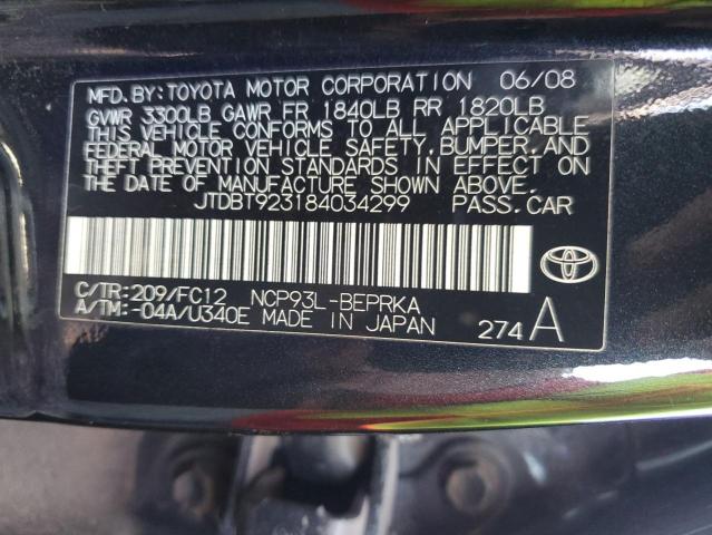 JTDBT923184034299 - 2008 TOYOTA YARIS BLACK photo 12