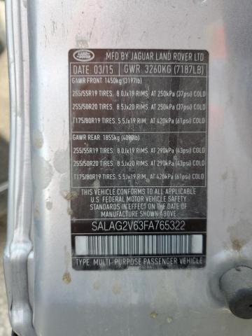 SALAG2V63FA765322 - 2015 LAND ROVER LR4 HSE SILVER photo 12