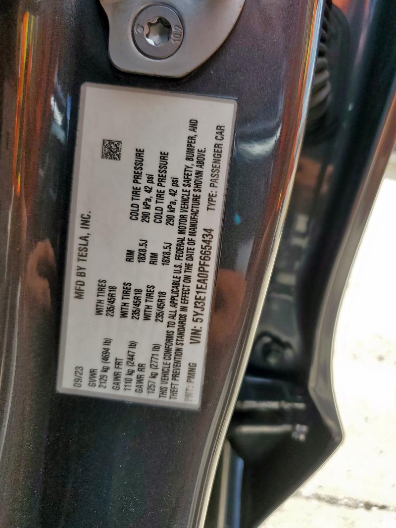 5YJ3E1EA0PF665434 - 2023 TESLA MODEL 3 GRAY photo 13