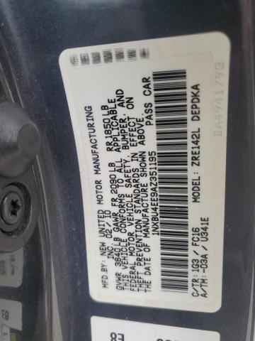 1NXBU4EE9AZ351195 - 2010 TOYOTA COROLLA BASE Մոխրագույն լուսանկար 12