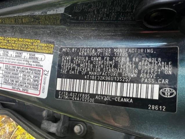 4T1BE32K96U135257 - 2006 TOYOTA CAMRY LE GREEN photo 9