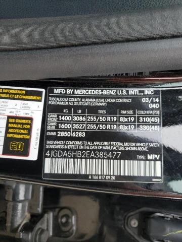 4JGDA5HB2EA385477 - 2014 MERCEDES-BENZ ML 350 4MATIC BLACK photo 13