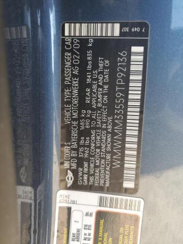 WMWMM33559TP92136 - 2009 MINI COOPER S CLUBMAN 蓝色 照片 12