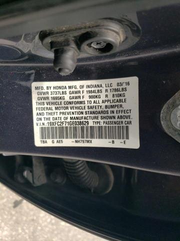 19XFC2F71GE038629 - 2016 HONDA CIVIC EX GRAY photo 12