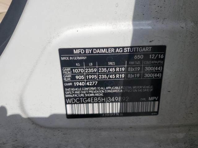 WDCTG4EB5HJ349892 - 2017 MERCEDES-BENZ GLA 250 Белый фото 12