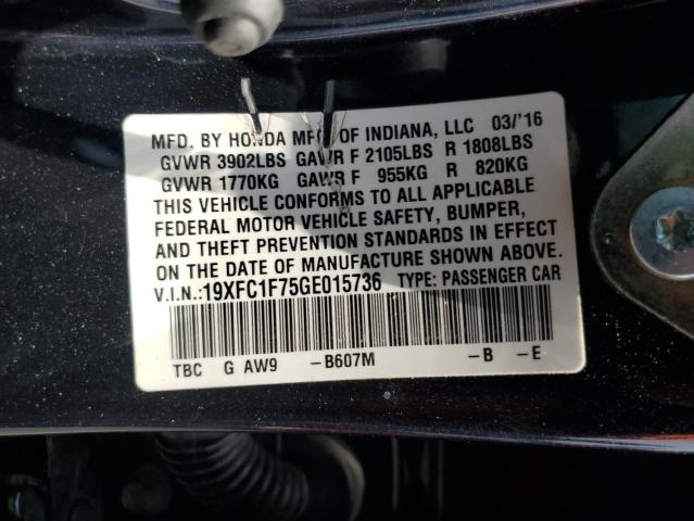 19XFC1F75GE015736 - 2016 HONDA CIVIC EXL BLUE photo 12