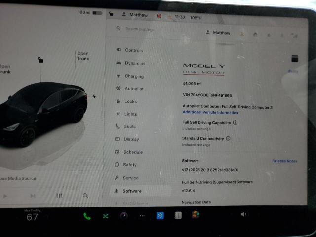 7SAYGDEF6NF491866 - 2022 TESLA MODEL Y შავი ფოტო 13