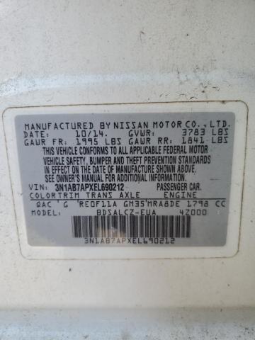 3N1AB7APXEL690212 - 2014 NISSAN SENTRA S WHITE photo 12