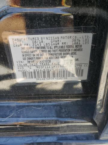 3N1AB7AP7KY210738 - 2019 NISSAN SENTRA S BLACK photo 12