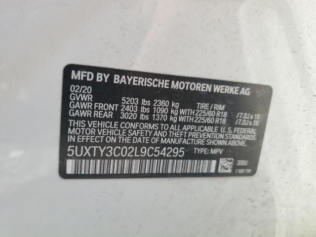 5UXTY3C02L9C54295 - 2020 BMW X3 SDRIVE30I WHITE photo 12