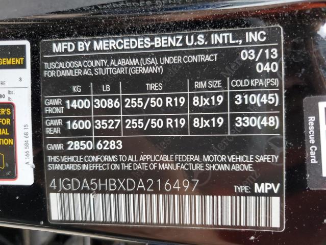 4JGDA5HBXDA216497 - 2013 MERCEDES-BENZ ML 350 4MATIC BLACK photo 14