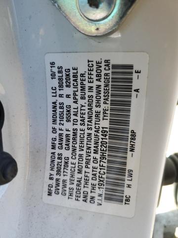 19XFC1F79HE201491 - 2017 HONDA CIVIC EXL WHITE photo 12