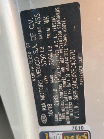 3KPF24ADXKE040870 - 2019 KIA FORTE FE 银色 照片 12