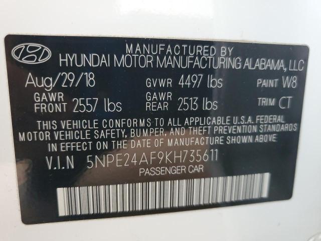 5NPE24AF9KH735611 - 2019 HYUNDAI SONATA SE WHITE photo 12
