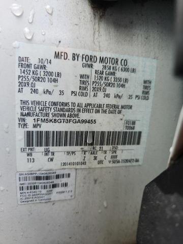 1FM5K8GT3FGA99455 - 2015 FORD EXPLORER SPORT Blanco foto 13