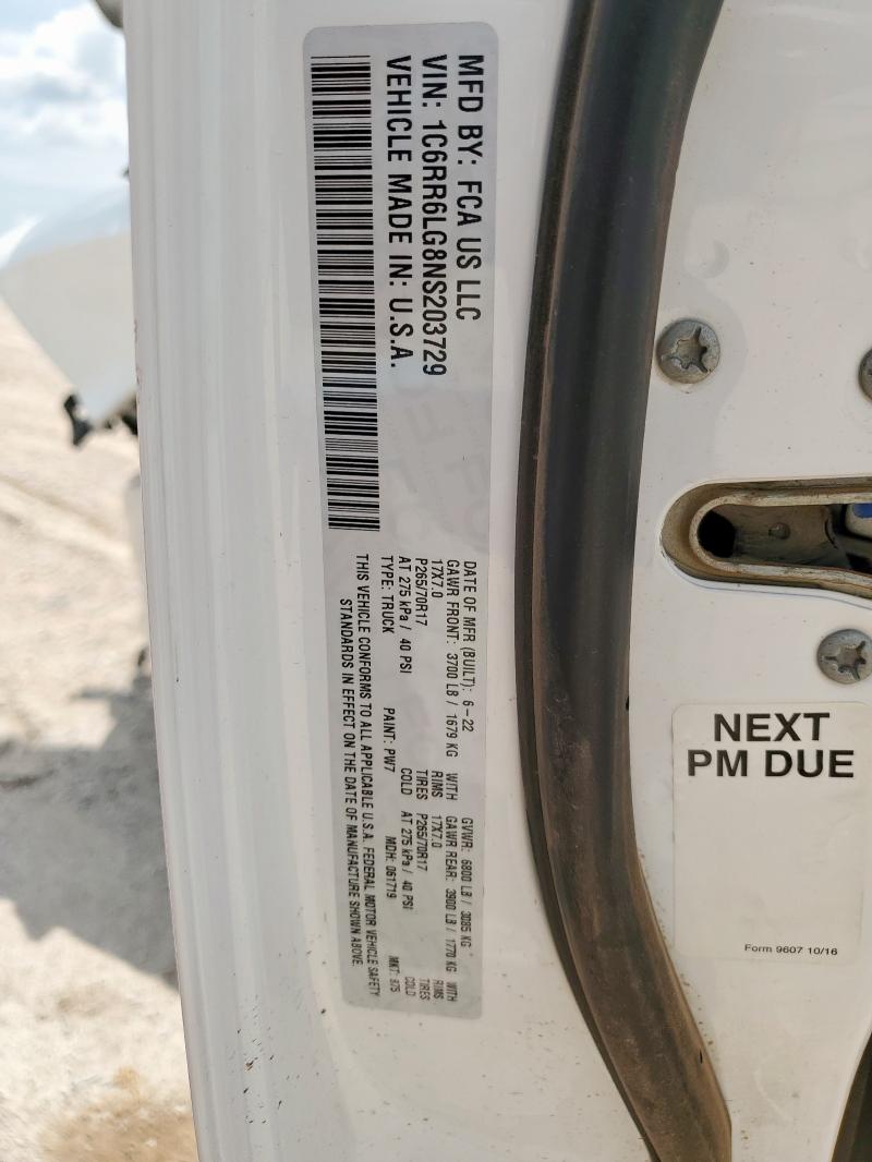 1C6RR6LG8NS203729 - 2022 RAM 1500 CLASS SLT Ağ foto 13