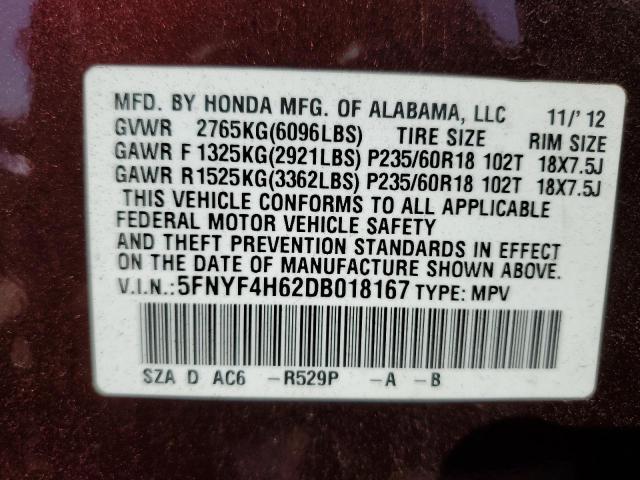 5FNYF4H62DB018167 - 2013 HONDA PILOT EXL BROWN photo 13