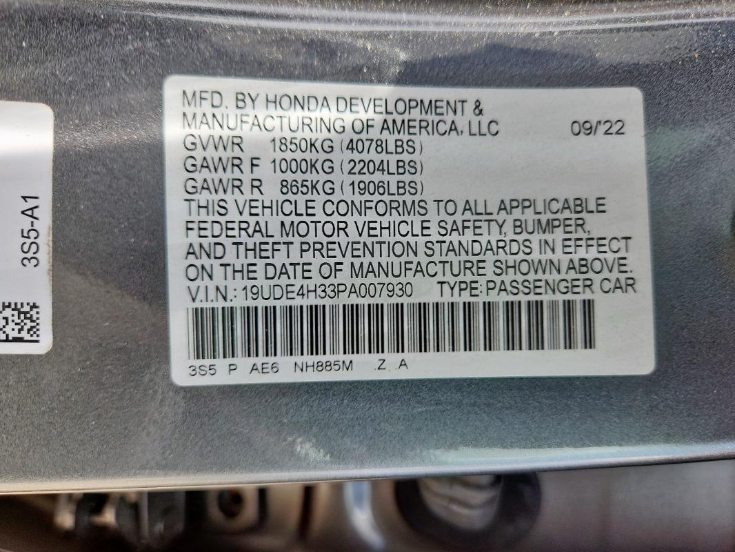 19UDE4H33PA007930 - 2023 ACURA INTEGRA A-SPEC CHARCOAL photo 12