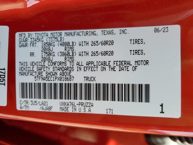 5TFNA5EC1PX018687 - 2023 TOYOTA TUNDRA CREWMAX PLATINUM Rot Foto 12