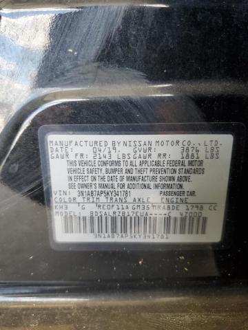 3N1AB7AP5KY341781 - 2019 NISSAN SENTRA S BLACK photo 12