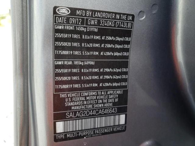 SALAG2D44CA646643 - 2012 LAND ROVER LR4 HSE GRAY photo 12