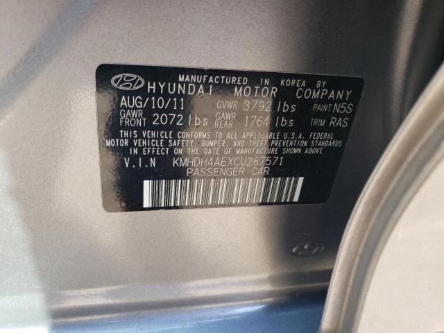 KMHDH4AEXCU267571 - 2012 HYUNDAI ELANTRA GLS GRAY photo 12