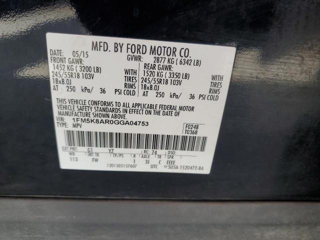 1FM5K8AR0GGA04753 - 2016 FORD EXPLORER POLICE INTERCEPTOR BLACK photo 14