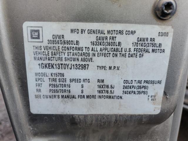 1GKEK13T0YJ132987 - 2000 GMC YUKON GRAY photo 13