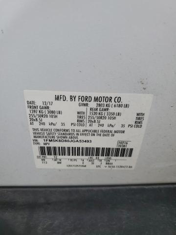 1FM5K8D80JGA53493 - 2018 FORD EXPLORER XLT أبيض صورة 13