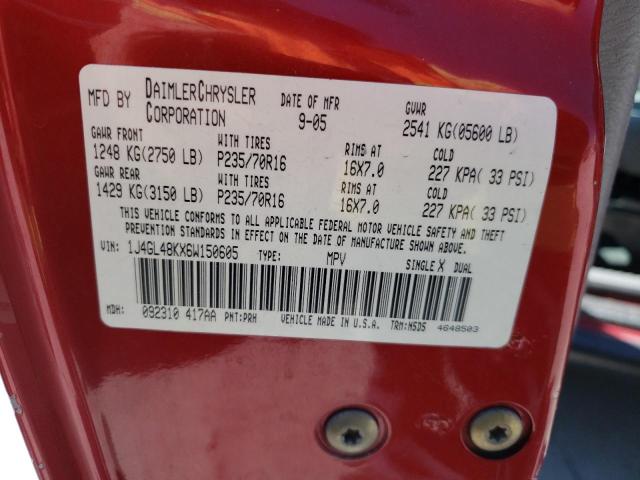 1J4GL48KX6W150605 - 2006 JEEP LIBERTY SPORT Rot Foto 13