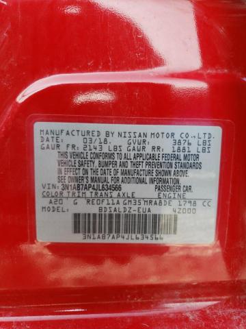 3N1AB7AP4JL634566 - 2018 NISSAN SENTRA S RED photo 13