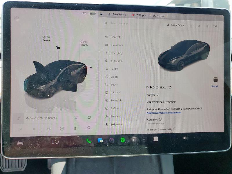 5YJ3E1EA1NF353992 - 2022 TESLA MODEL 3 BLACK photo 9