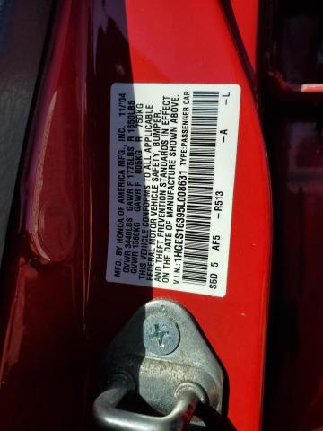 1HGES16395L008631 - 2005 HONDA CIVIC DX VP Qırmızı foto 12