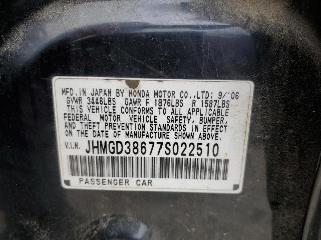 JHMGD38677S022510 - 2007 HONDA FIT S 黑色 照片 12