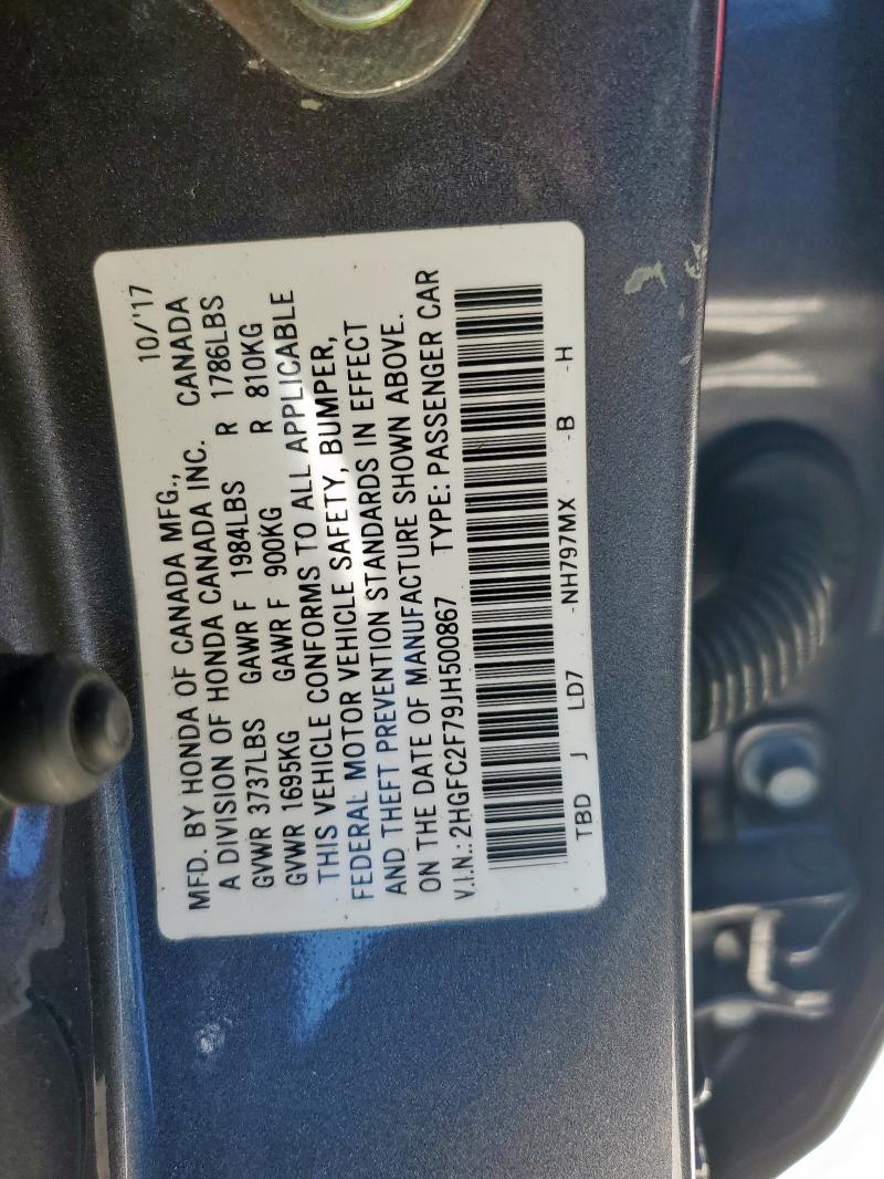 2HGFC2F79JH500867 - 2018 HONDA CIVIC EX 石墨色 照片 13