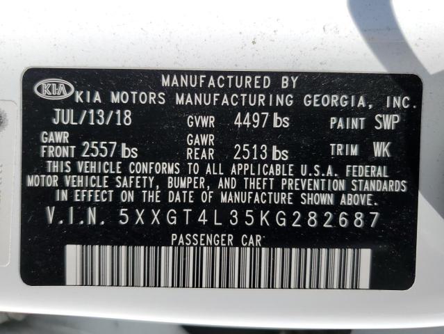 5XXGT4L35KG282687 - 2019 KIA OPTIMA LX WHITE photo 12