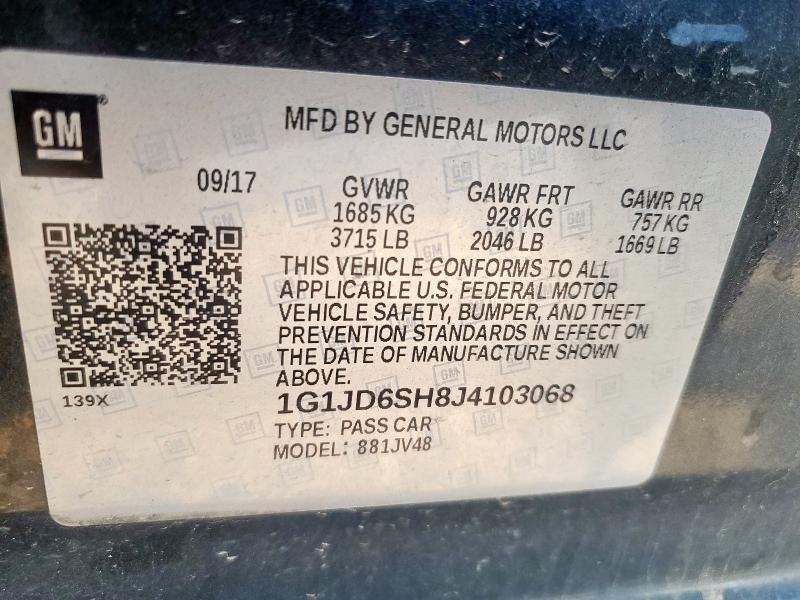 1G1JD6SH8J4103068 - 2018 CHEVROLET SONIC LT 石墨色 照片 13