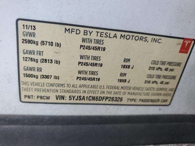 5YJSA1CN6DFP26326 - 2013 TESLA MODEL S WHITE photo 12