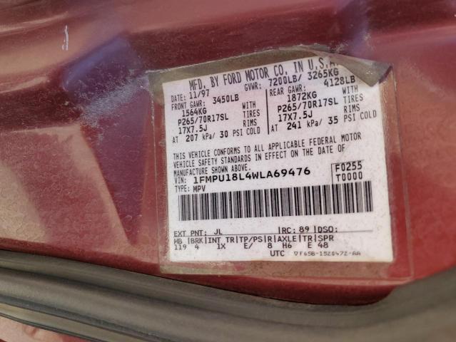 1FMPU18L4WLA69476 - 1998 FORD EXPEDITION MAROON photo 14