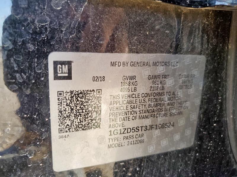 1G1ZD5ST3JF196524 - 2018 CHEVROLET MALIBU LT Қара фото 12