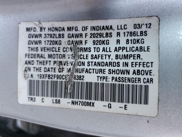 19XFB2F90CE348382 - 2012 HONDA CIVIC EXL SILVER photo 12