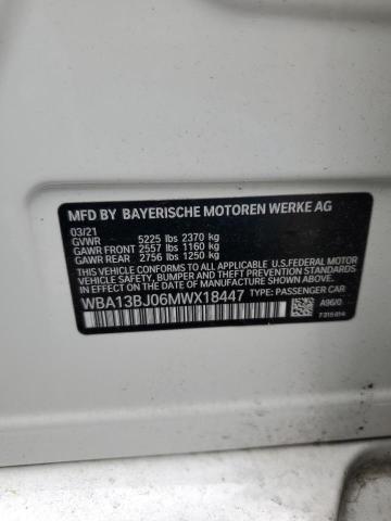 WBA13BJ06MWX18447 - 2021 BMW 530 XI WHITE photo 12