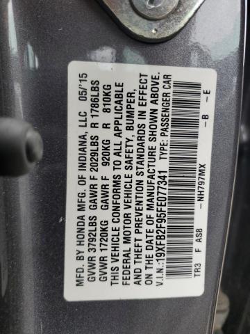 19XFB2F95FE077341 - 2015 HONDA CIVIC EXL ნაცრისფერი ფოტო 12