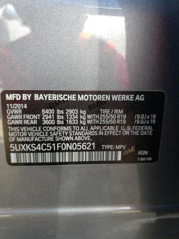 5UXKS4C51F0N05621 - 2015 BMW X5 XDRIVE35D GRAY photo 13