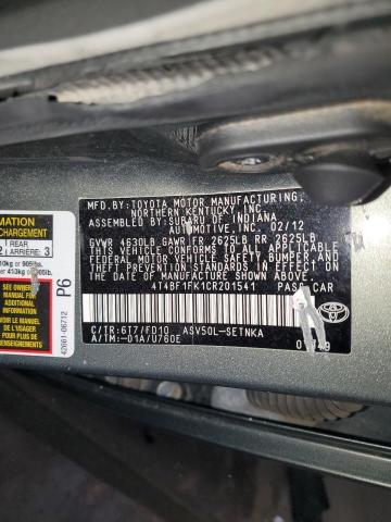 4T4BF1FK1CR201541 - 2012 TOYOTA CAMRY BASE 灰色 照片 12
